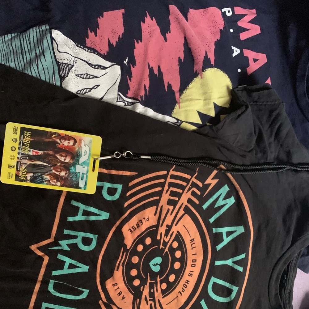 Mayday parade shirts and warped tour lanyard.